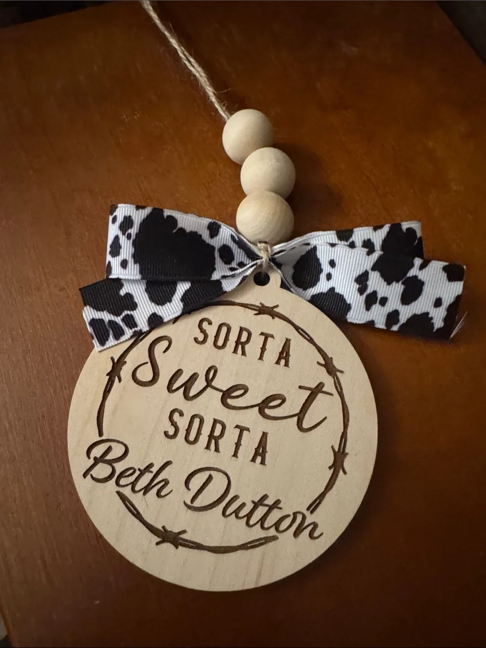'Sorta Sweet' Wood Hanging Ornament - Black & Natural Car charm